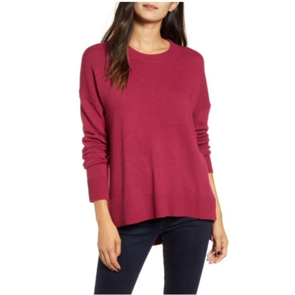 NWT Chelsea28 High Low Sweater Cashmere Blend Berry Pink XS